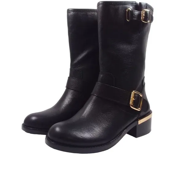 New Vince Camuto Wendeema WomensLeather MotoBoot Harness Detailed Mid-Calf 6.5M