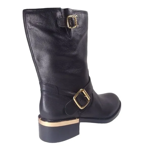 New Vince Camuto Wendeema WomensLeather MotoBoot Harness Detailed Mid-Calf 6.5M