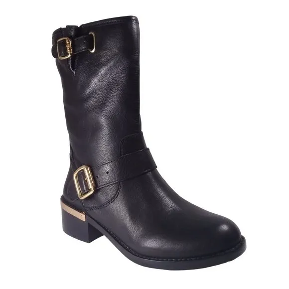 New Vince Camuto Wendeema WomensLeather MotoBoot Harness Detailed Mid-Calf 6.5M