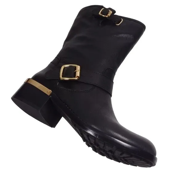 New Vince Camuto Wendeema WomensLeather MotoBoot Harness Detailed Mid-Calf 6.5M