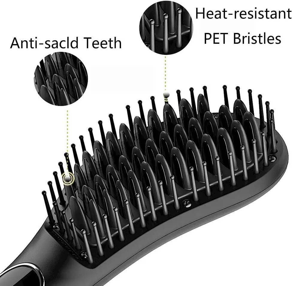 NIB! Jinri Professional Hair Straightener Brush, Fast Heating Hair Straightening Iron with Built-in Comb Auto Shut Off & LED Digital Display & Anti Scald Teeth(Black)