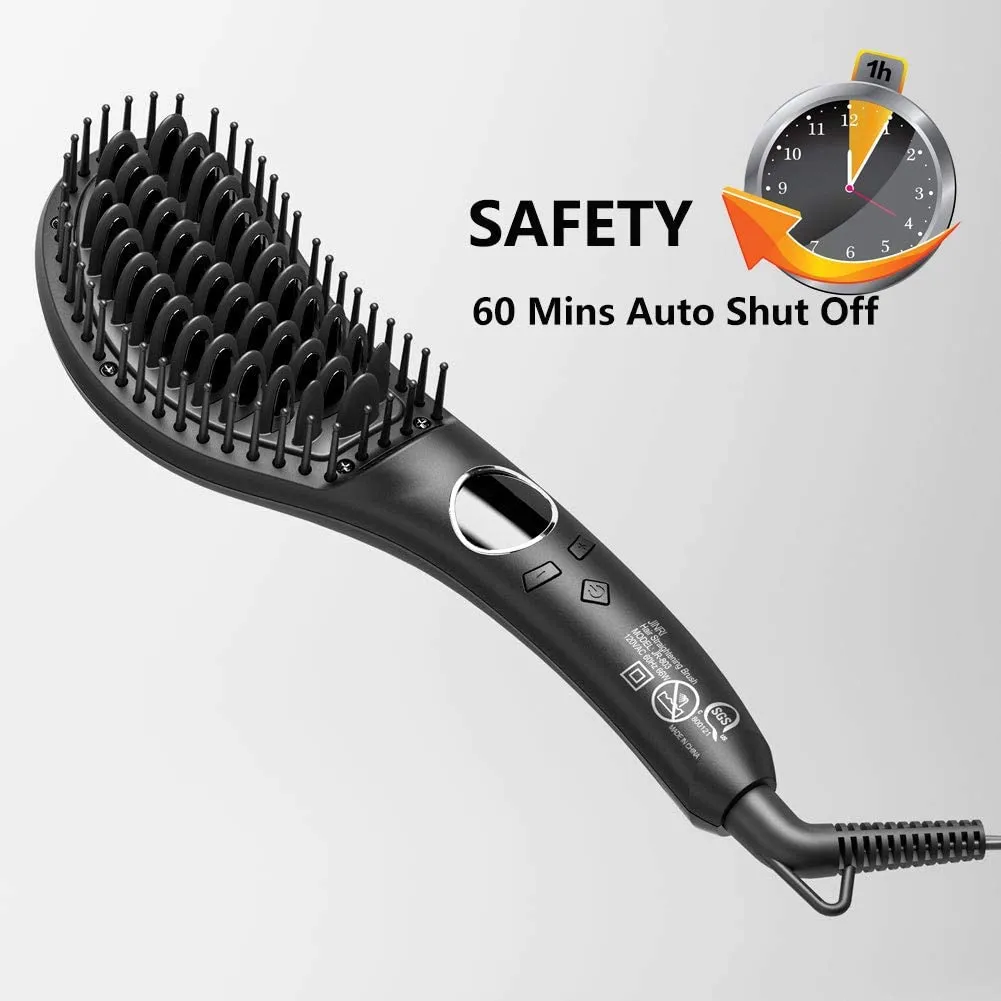 NIB! Jinri Professional Hair Straightener Brush, Fast Heating Hair Straightening Iron with Built-in Comb Auto Shut Off & LED Digital Display & Anti Scald Teeth(Black)