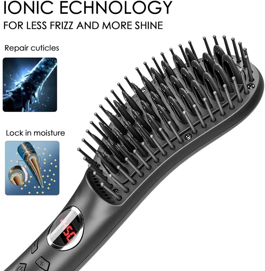 NIB! Jinri Professional Hair Straightener Brush, Fast Heating Hair Straightening Iron with Built-in Comb Auto Shut Off & LED Digital Display & Anti Scald Teeth(Black)