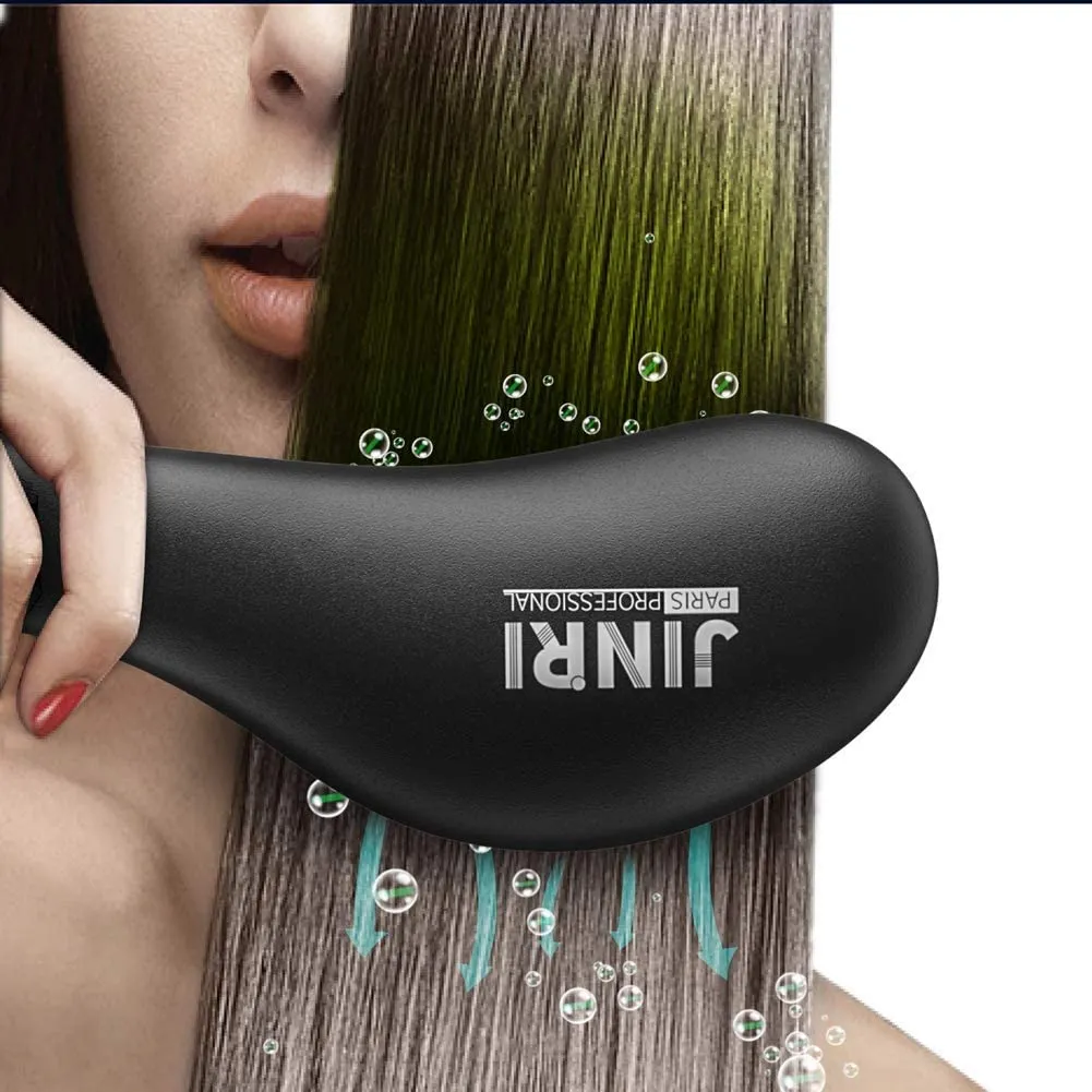 NIB! Jinri Professional Hair Straightener Brush, Fast Heating Hair Straightening Iron with Built-in Comb Auto Shut Off & LED Digital Display & Anti Scald Teeth(Black)