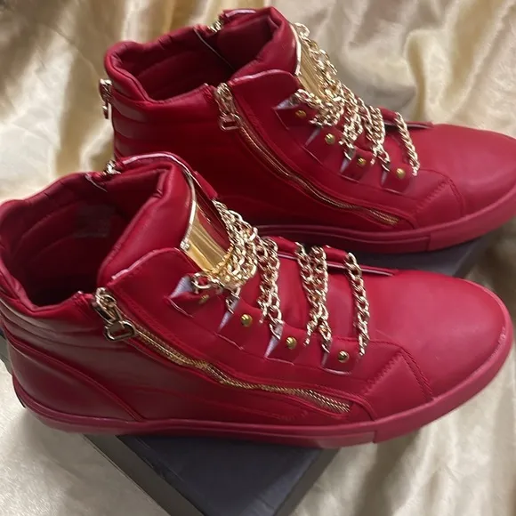 NWB FIESSO ENCORE DAMAGE LEATHER RED SHOE FI6901 hi top boot zipper