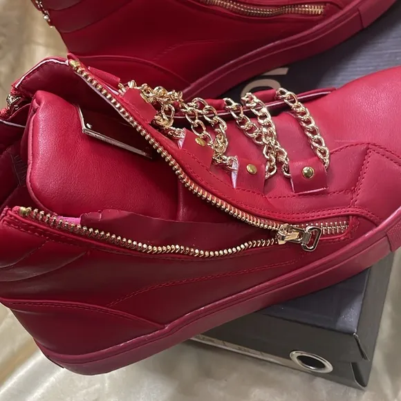 NWB FIESSO ENCORE DAMAGE LEATHER RED SHOE FI6901 hi top boot zipper