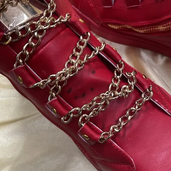 NWB FIESSO ENCORE DAMAGE LEATHER RED SHOE FI6901 hi top boot zipper