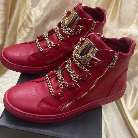 NWB FIESSO ENCORE DAMAGE LEATHER RED SHOE FI6901 hi top boot zipper