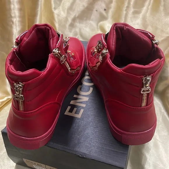 NWB FIESSO ENCORE DAMAGE LEATHER RED SHOE FI6901 hi top boot zipper