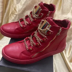NWB FIESSO ENCORE DAMAGE LEATHER RED SHOE FI6901 hi top boot zipper