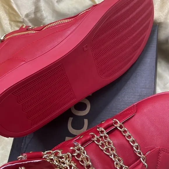 NWB FIESSO ENCORE DAMAGE LEATHER RED SHOE FI6901 hi top boot zipper