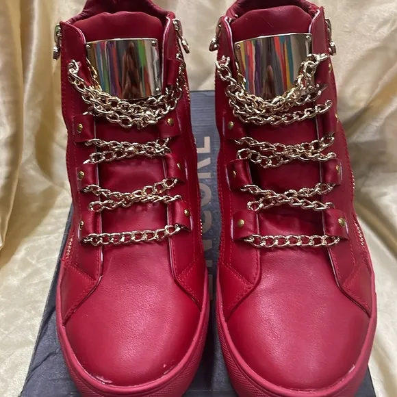 NWB FIESSO ENCORE DAMAGE LEATHER RED SHOE FI6901 hi top boot zipper