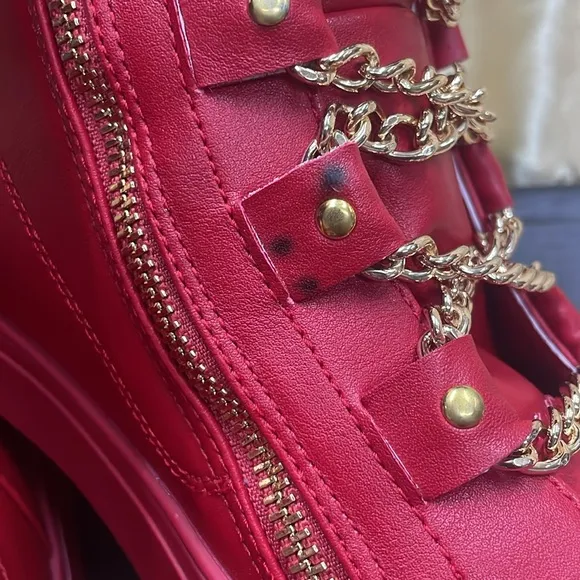 NWB FIESSO ENCORE DAMAGE LEATHER RED SHOE FI6901 hi top boot zipper