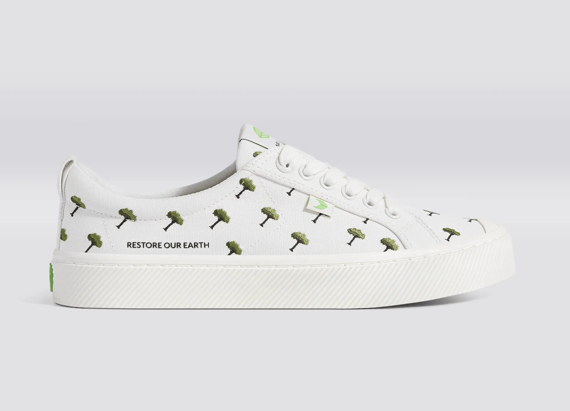 OCA Low Earth Day Embroidered Tree Off-White Canvas Sneaker Men