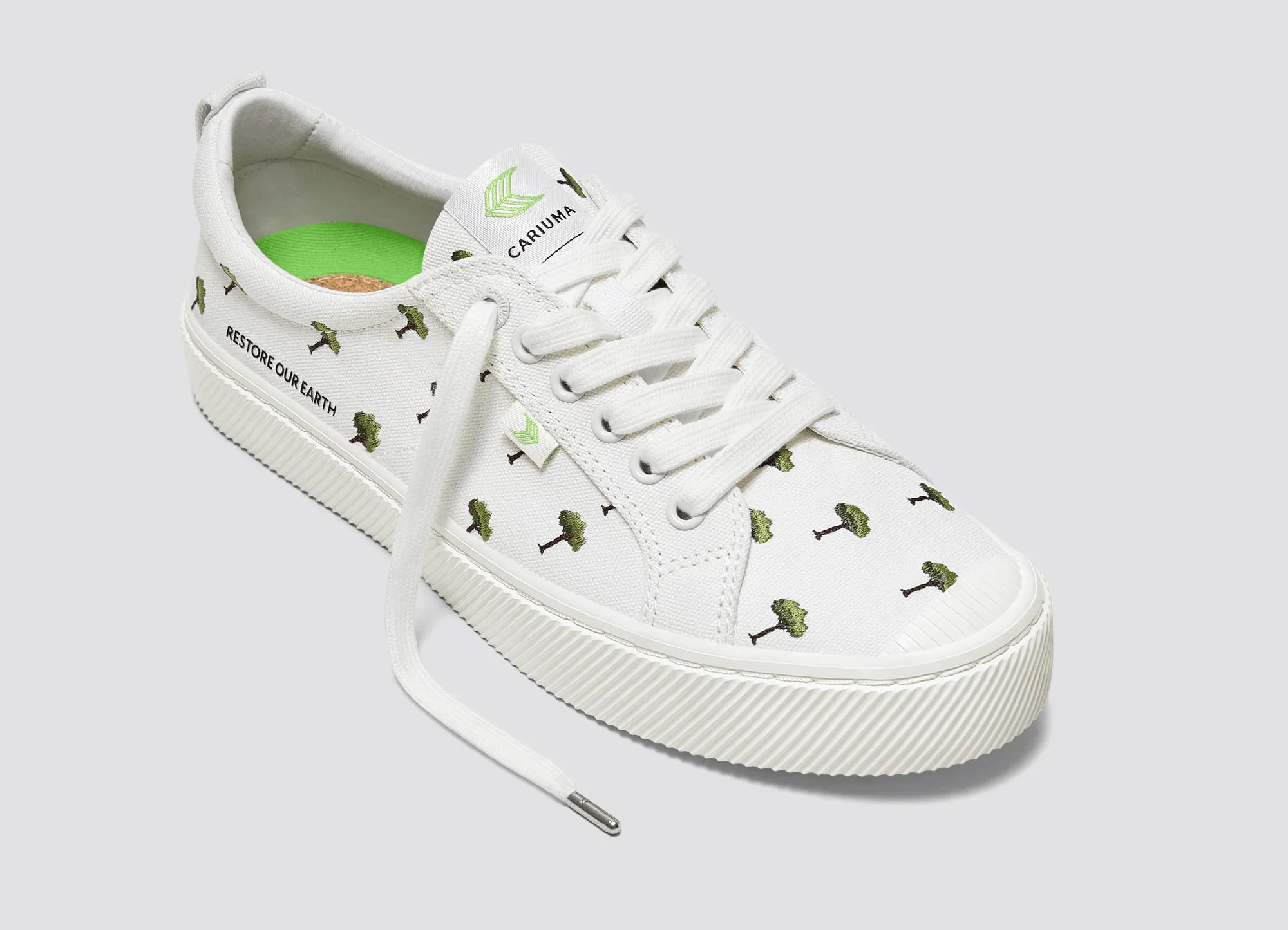 OCA Low Earth Day Embroidered Tree Off-White Canvas Sneaker Men