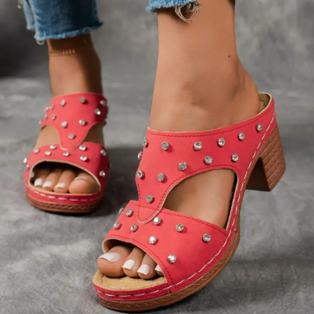 Open Toe Block Heels Sandals