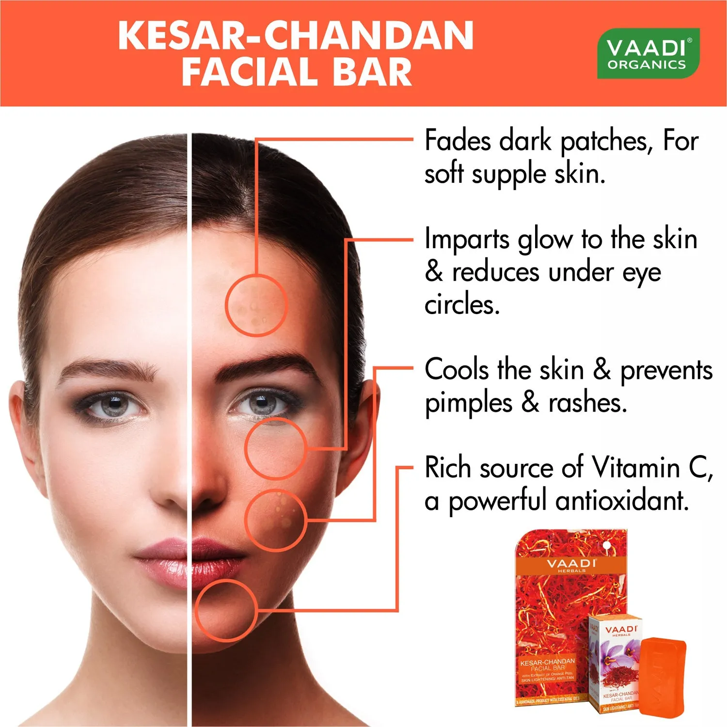 Pack of 6 Kesar Chandan Facial Bars with Extract of Orange Peel (25 gms x 6)