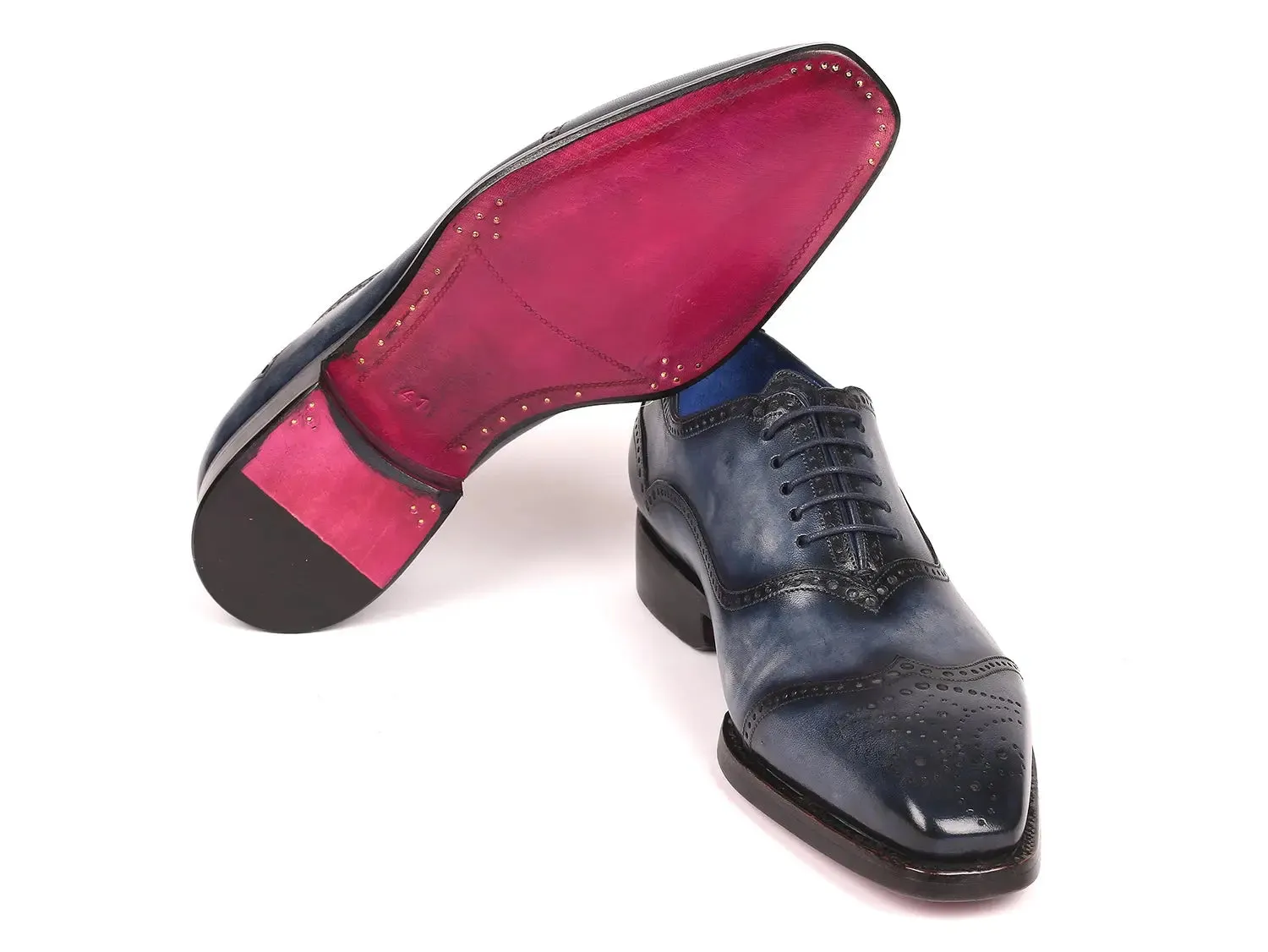 Paul Parkman Men's Goodyear Welted Oxford Shoes in Navy