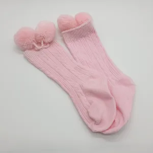 Pink Knee High Pelerine Pom Pom Socks