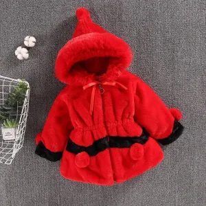Plush bobble hooded girls coat