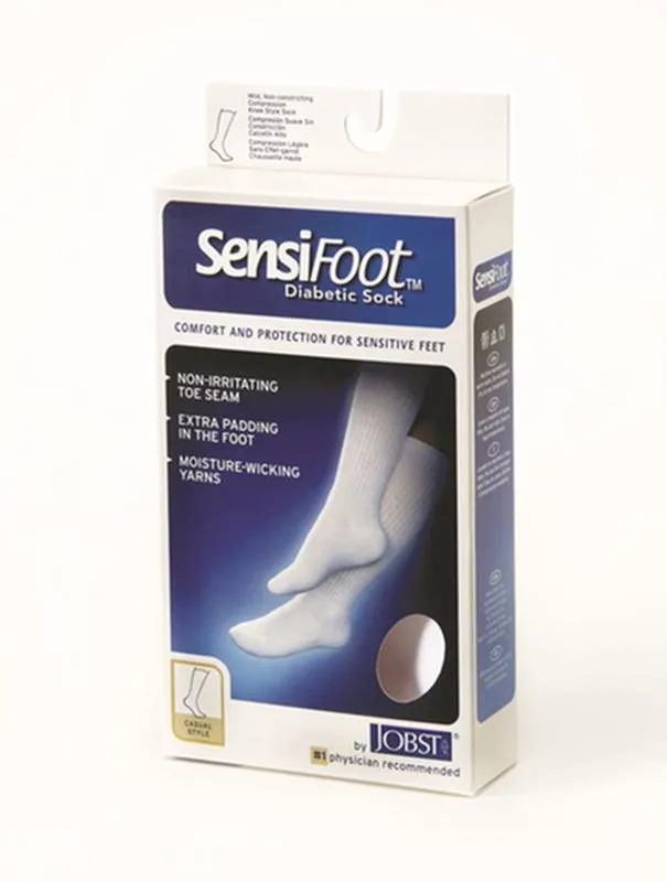 PR/1 JOBST SENSIFOOT DIABETIC SOCK, KNEE HIGH, 8-15 MMHG, XS, WHITE, CLOSED TOE