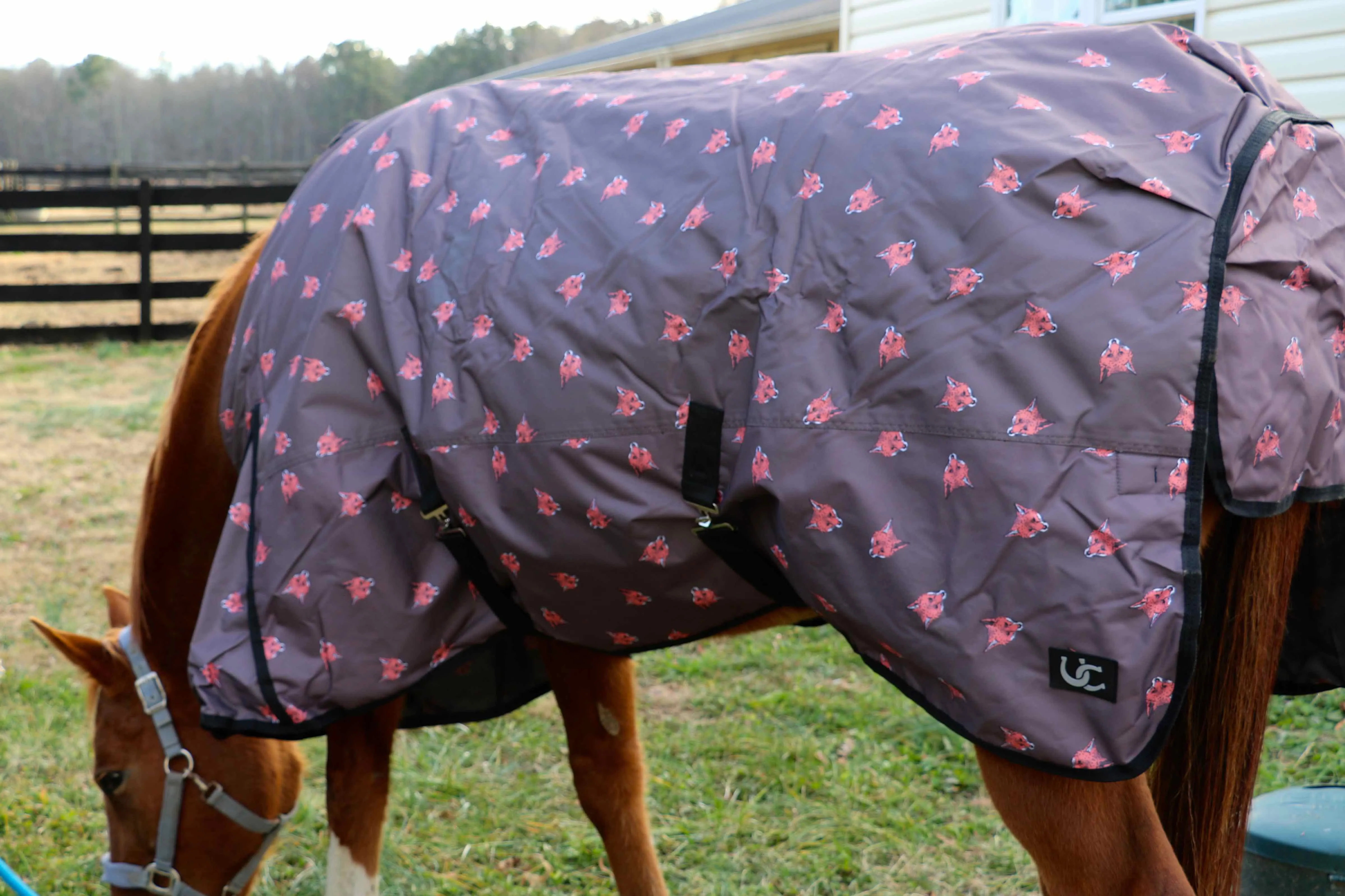"Mocha Brown w/ Foxes" Medium Weight Turnout Blanket (USA SHIPPING ONLY)