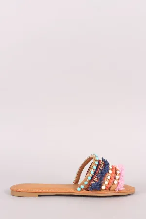 Qupid Jewels And Fringes Embellished Slide Sandal