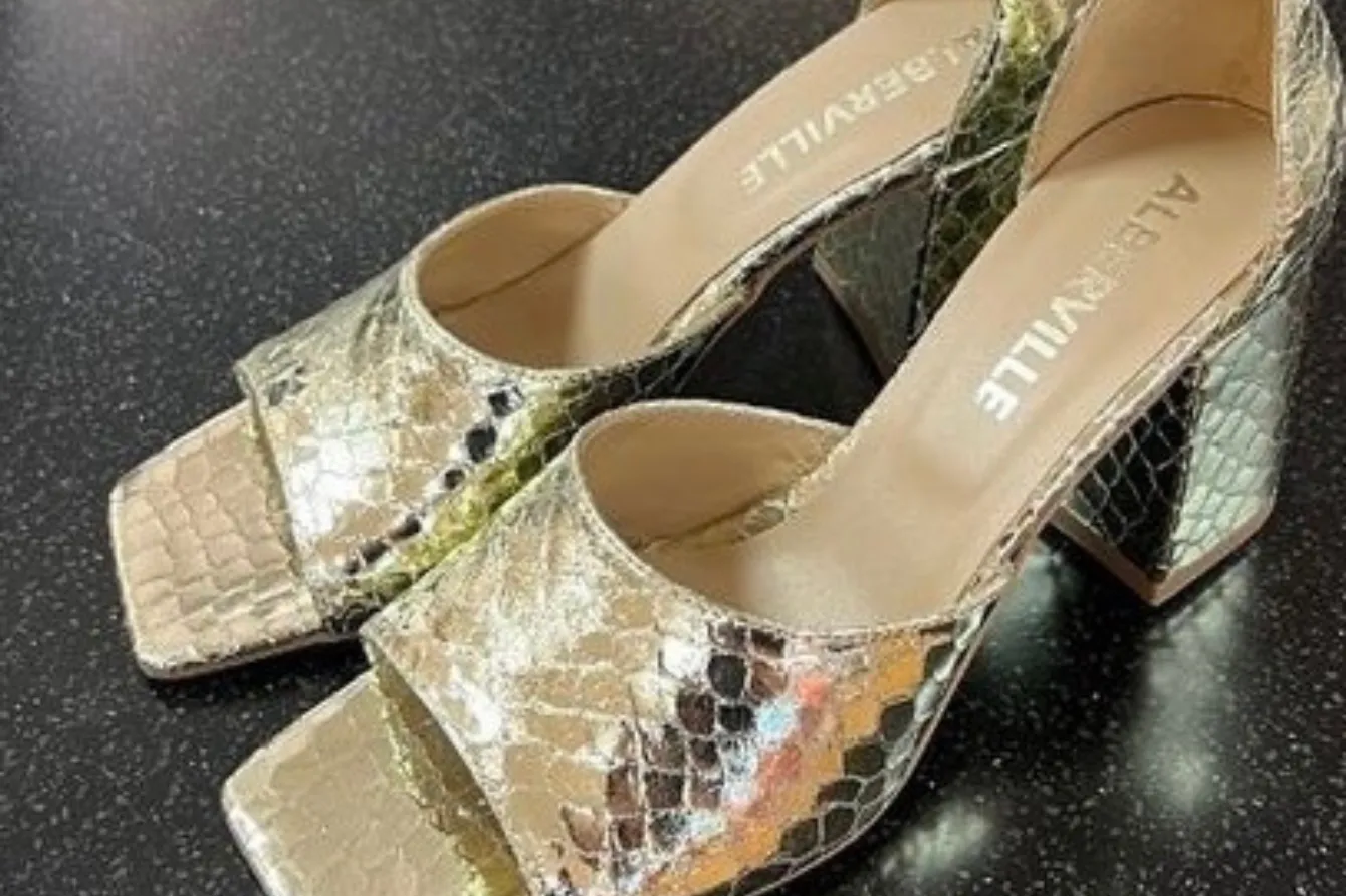 Rihanna Gold Snake Heeled Sandals