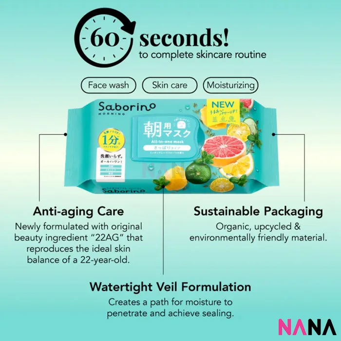Saborino Minty Fresh Morning Mask 3 in 1 Goodness - Mint & Grapefruit 30 Sheets