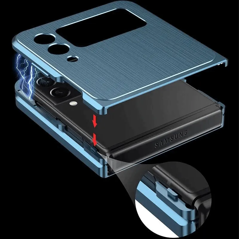 Samsung Galaxy Z Flip 3 Magnetic Brushed Metal Anti-fall Protective Cover For Galaxy Z Fold 3