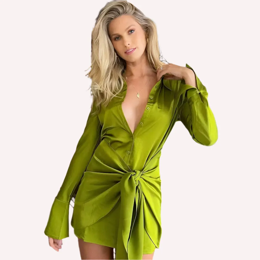 Satin Collar  Mini Dress