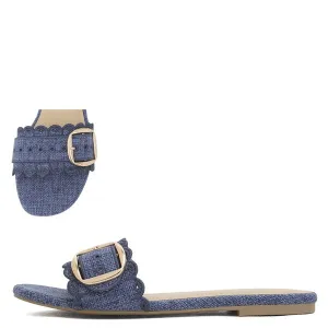 Scalloped Edge Buckle Slides- Navy