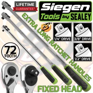SIEGEN 3PCS 1/4" & 3/8" & 1/2" DRIVE 72 TOOTH EXTRA LONG RATCHET HANDLES