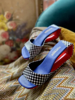 Signatured Twisted Wedge Heel Leather Slide - Blue