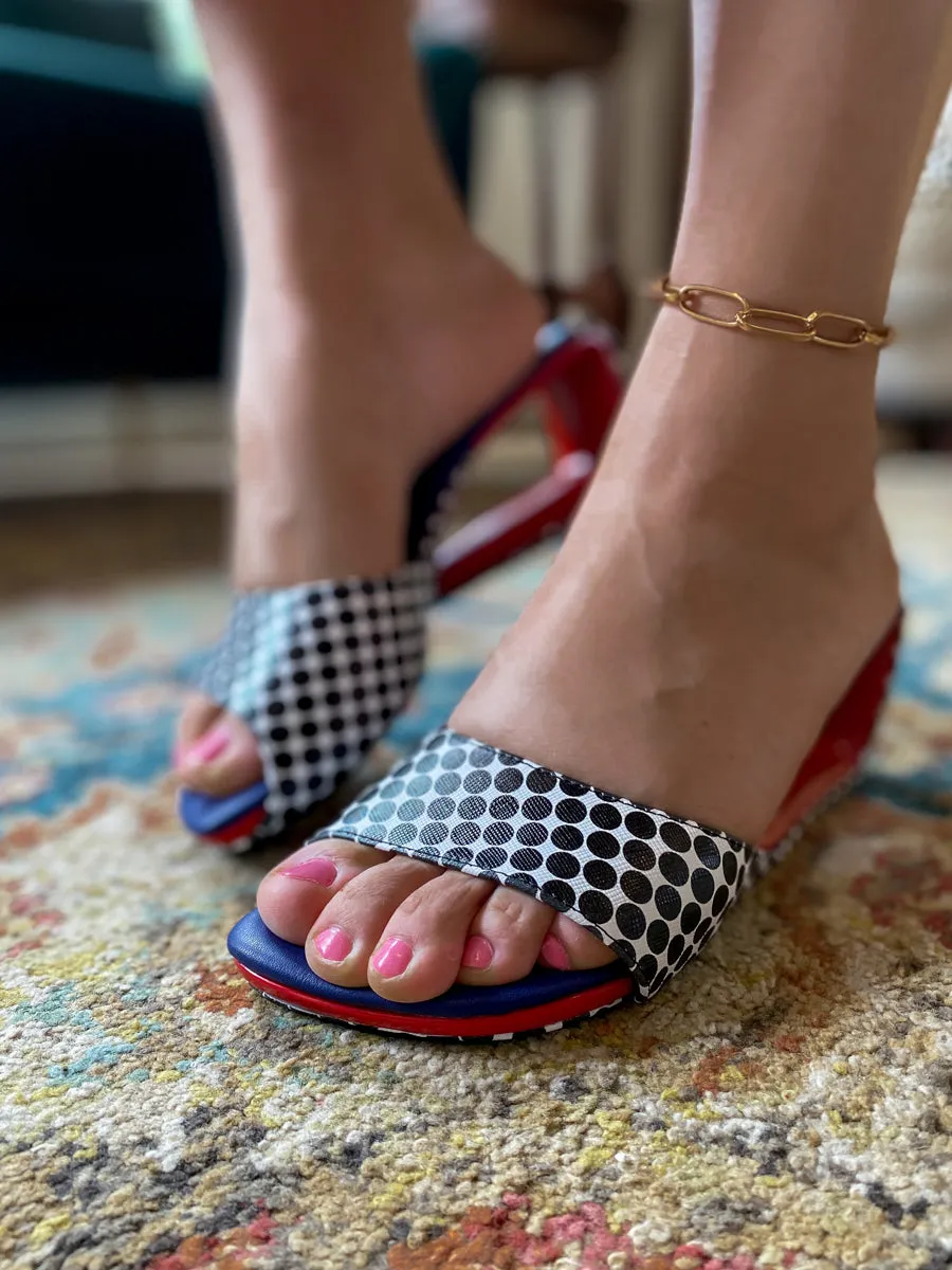 Signatured Twisted Wedge Heel Leather Slide - Blue