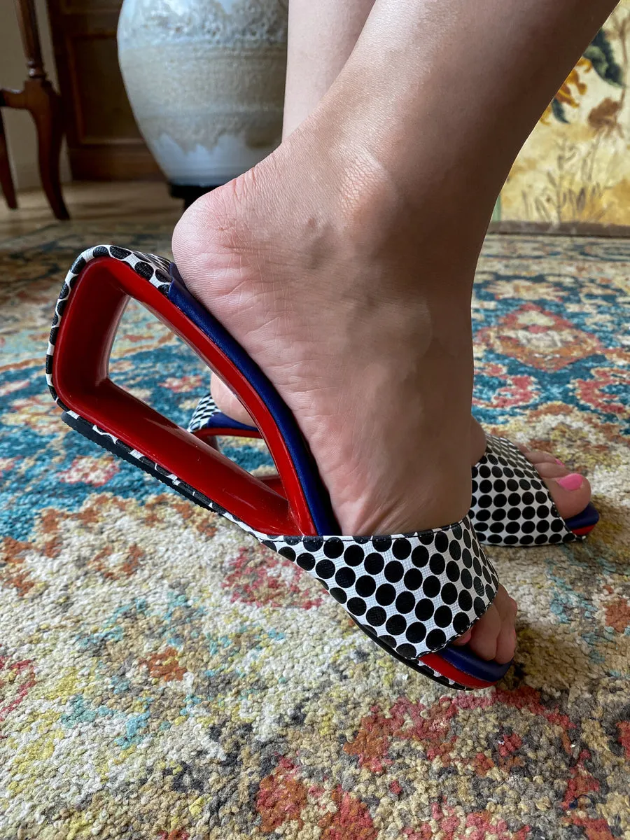 Signatured Twisted Wedge Heel Leather Slide - Blue