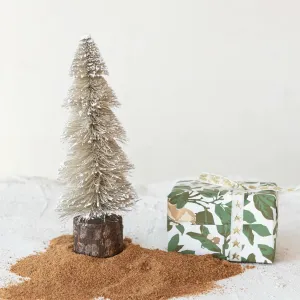Sisal Bottle Brush Tree w/ Wood Base, Snow Finish, Cream Color