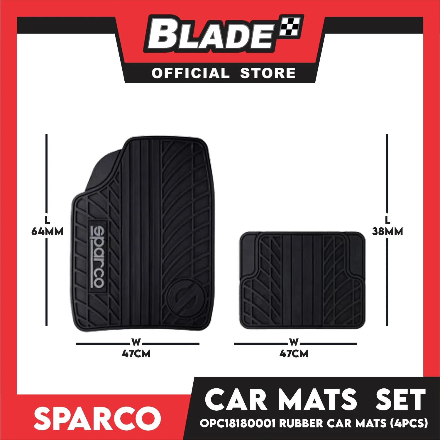Sparco Car Mats Set of 4pcs OPC18180001 Rubber (Black) Universal and Quick Installation