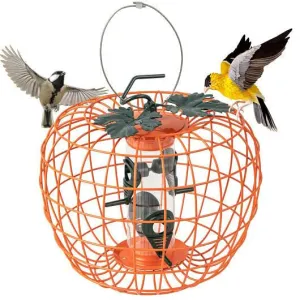 Squirrel-Proof Pumpkin Bird Feeder with Cage and 4 Metal Ports