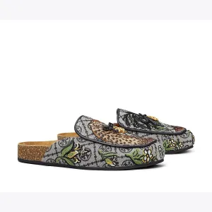 TORY BURCH T MONOGRAM CHARM MULE IN CHEETAH NEEDLEPOINT