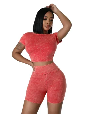 Vibe Acid Wash Crop Top & Biker Shorts Set