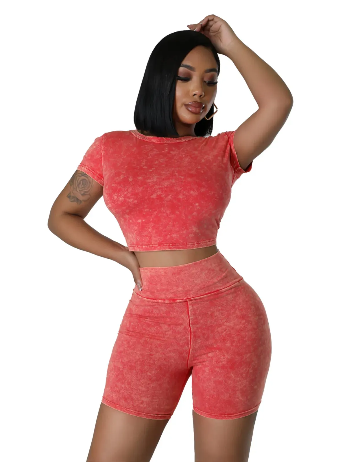 Vibe Acid Wash Crop Top & Biker Shorts Set