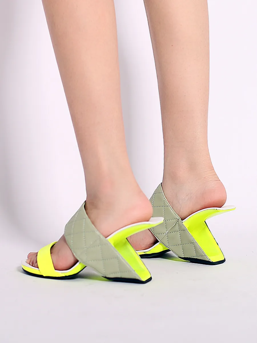 Wedge Heel Genuine Leather Neon Green Sandal