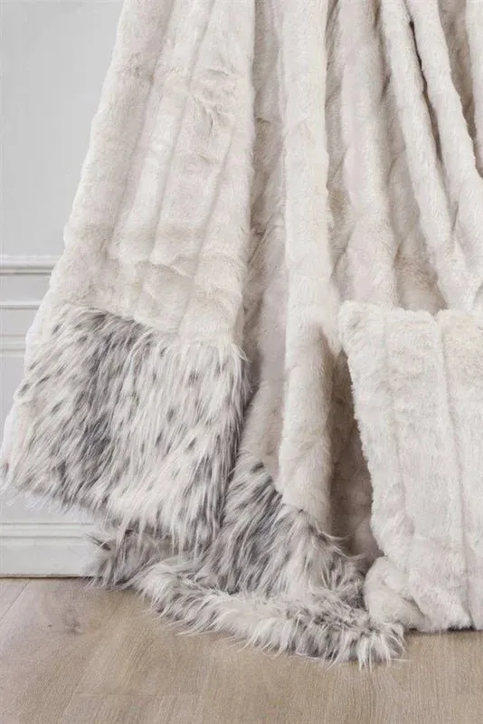 White Faux Mink  Snow Leopard Oversized Throw Blanket - 50"x 80"