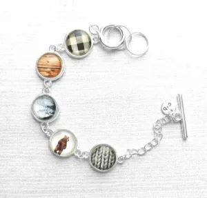 Winter Bracelet, Christmas bracelet, Xmas bracelet, silver Christmas bracelet, Christmas charm bracelet, cable knit charm, bear charm, plaid