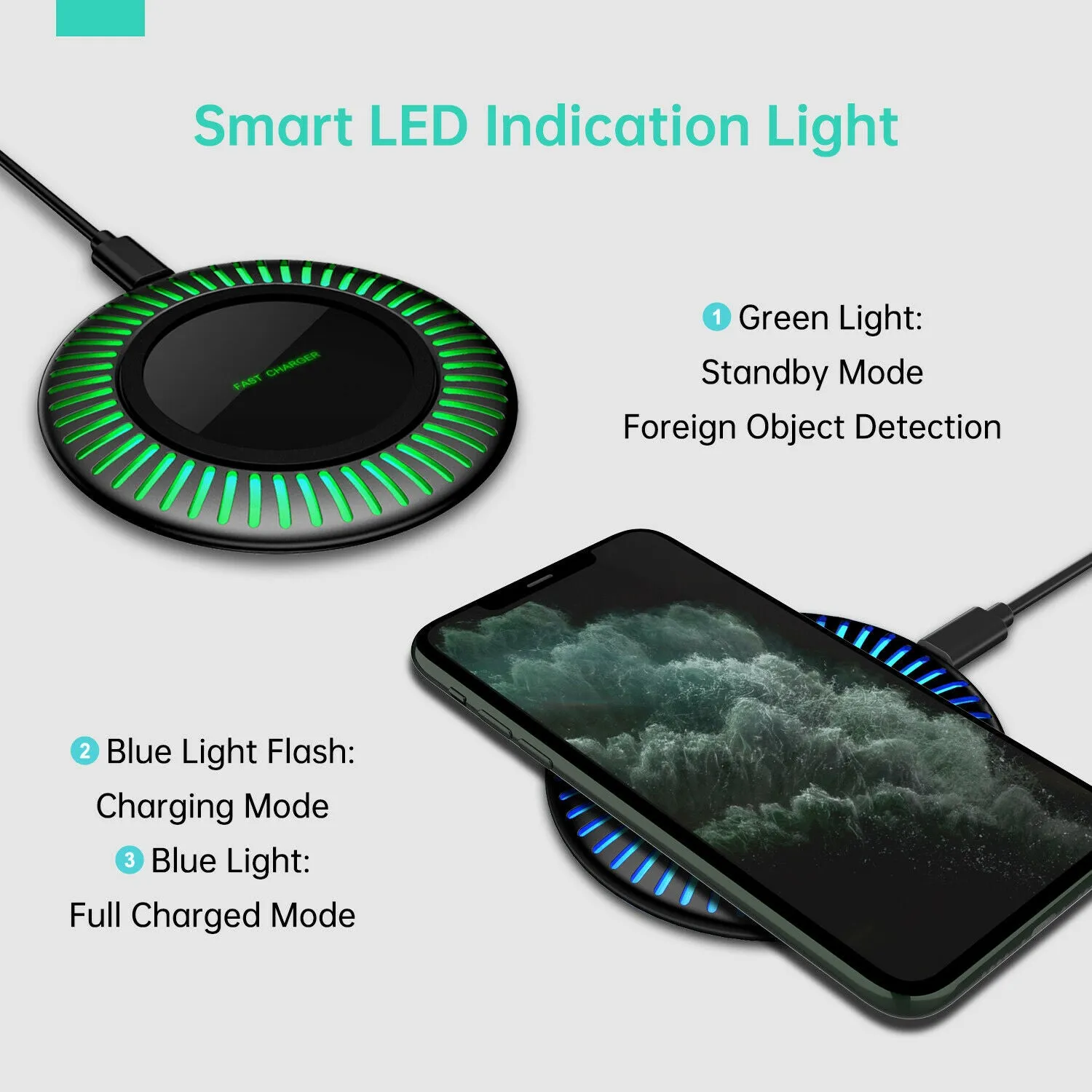 Wireless Fast Charger Qi 15W Charging Stand Pad Mat Dock For iPhone/Samsung/LG black