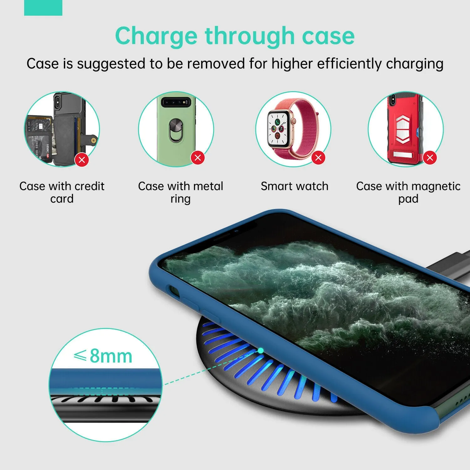 Wireless Fast Charger Qi 15W Charging Stand Pad Mat Dock For iPhone/Samsung/LG black
