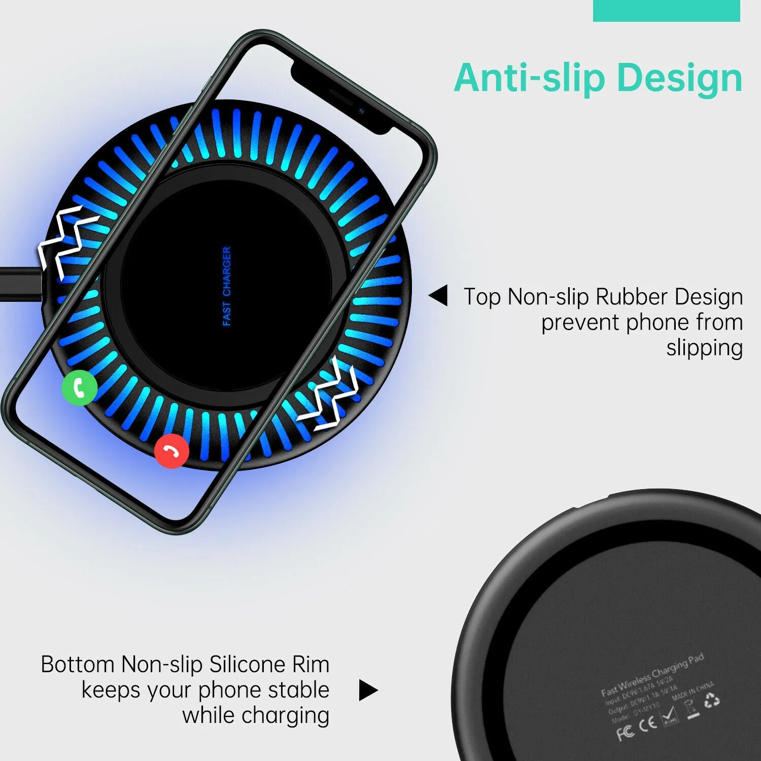Wireless Fast Charger Qi 15W Charging Stand Pad Mat Dock For iPhone/Samsung/LG black
