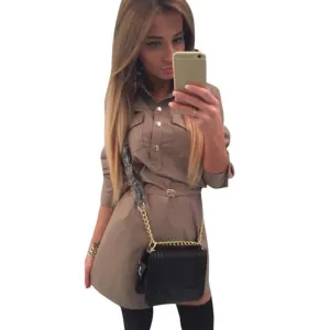 Women Slim Long Sleeve Tops Casual Mini Shirt Dress